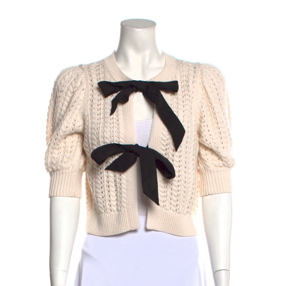Alice + Olivia Puff Sleeve Kitty Bow Sweater
